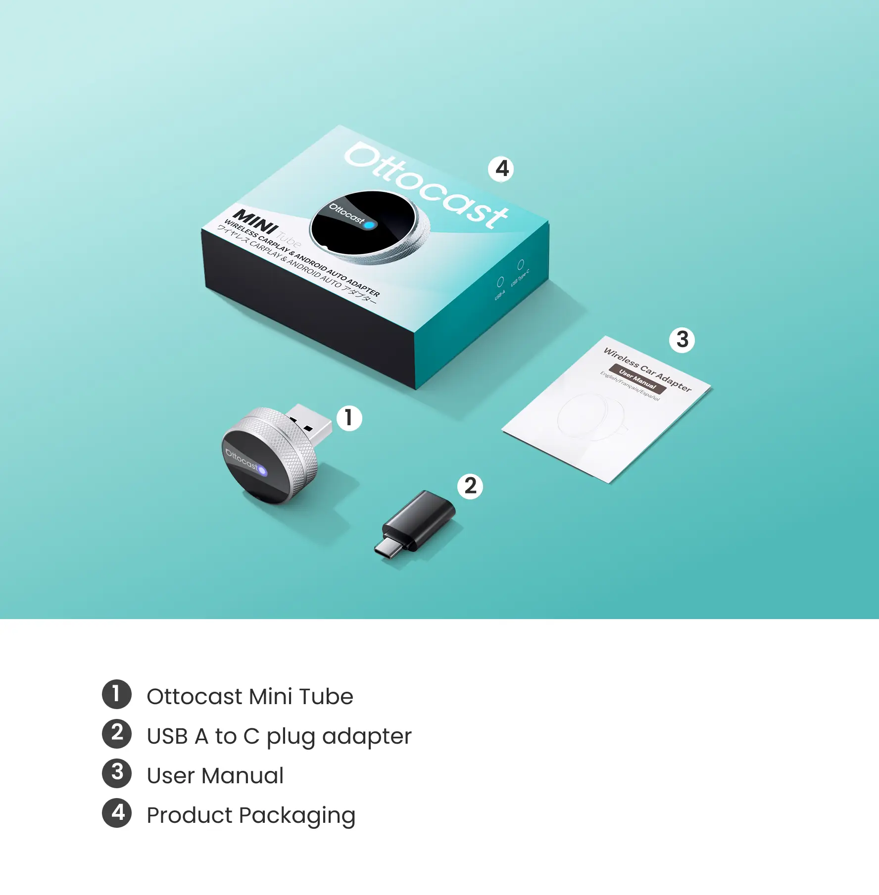 Ottocast® Mini Tube Wireless CarPlay und Android Auto Adapter - Image 10