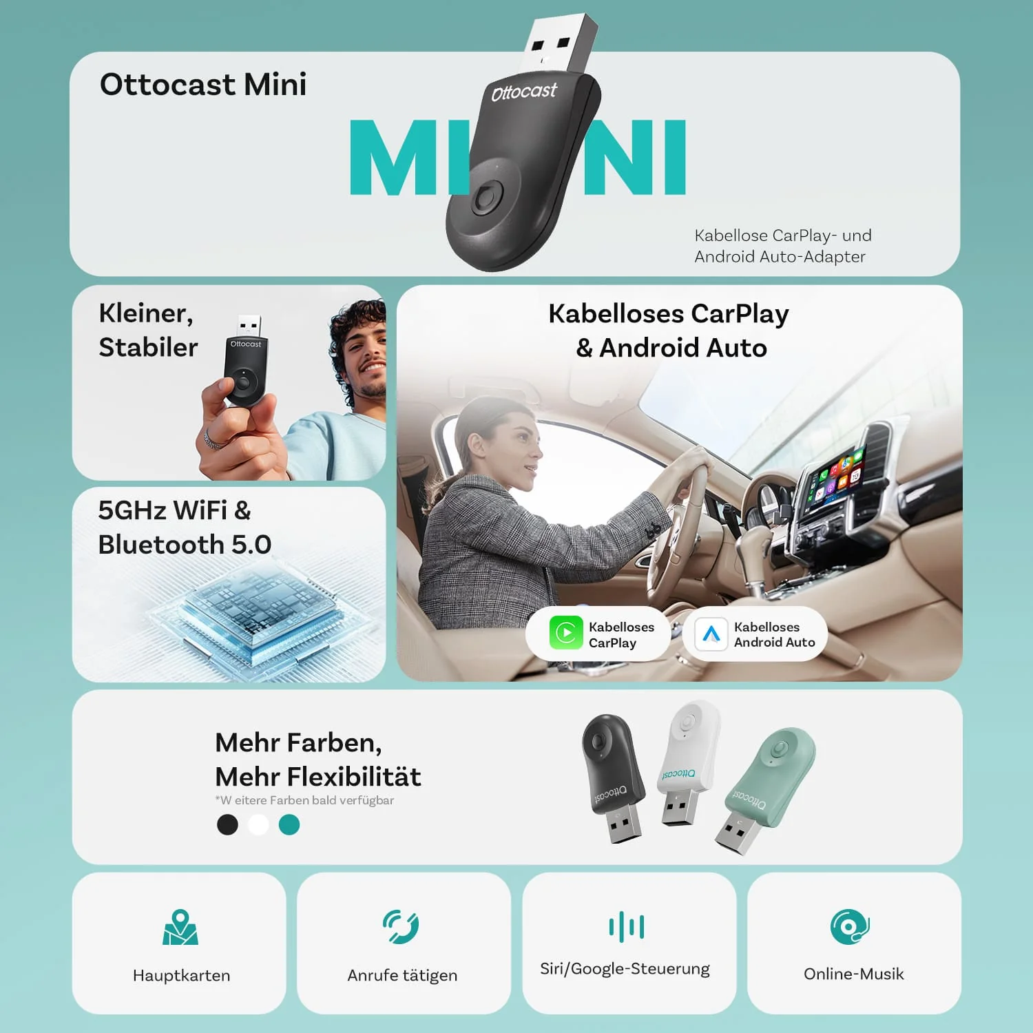 Ottocast® 2026 Mini Wireless CarPlay und Android Auto Adapter - Image 5