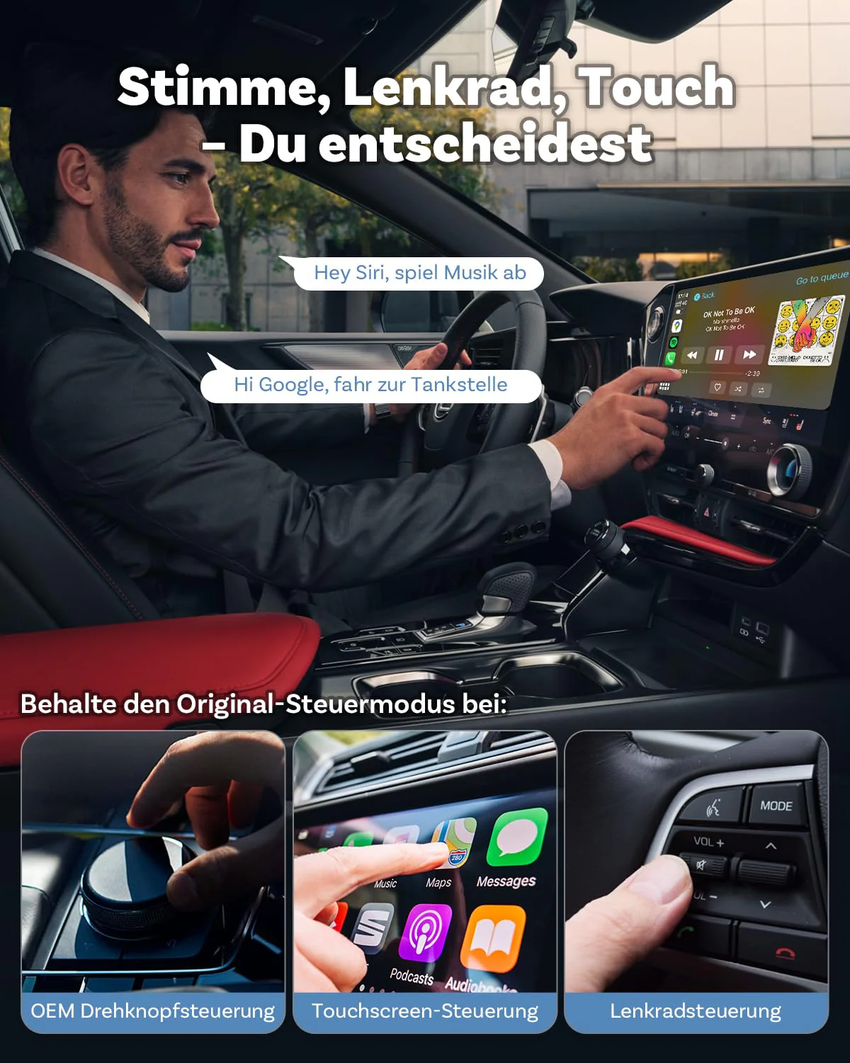 2025 Improved 2-in-1 Wireless CarPlay & Android Car Adapter, OTTOCAST Mini Wireless CarPlay Adapter for iOS 10+ & Android 11+, Converts Wired CarPlay to Wireless - Image 4
