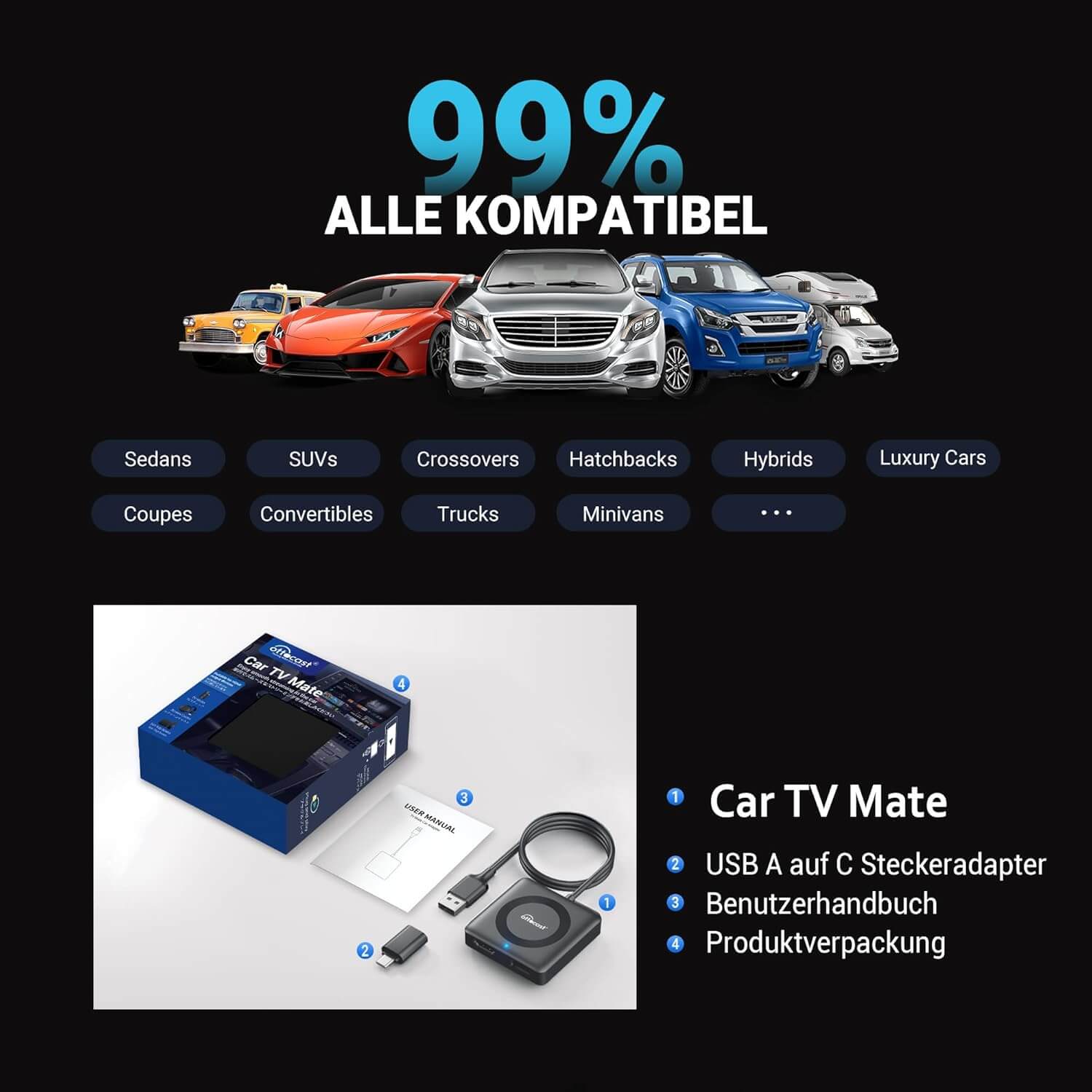 Ottocast® Car Tv Mate Max Universal - Kabelloses CarPlay & Android Auto mit HDMI™-Multimedia - Image 8