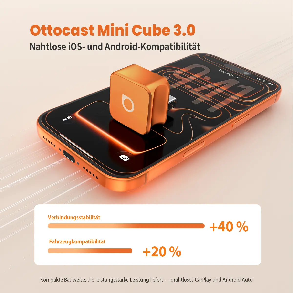 Ottocast® Mini Cube 3.0 Adapter – Cosmic Orange Sonderedition - Image 3