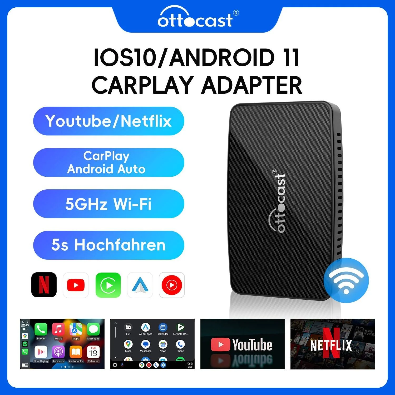 Ottocast® Play2Video Pro kabellose CarPlay und Android Auto Adapter - Image 3
